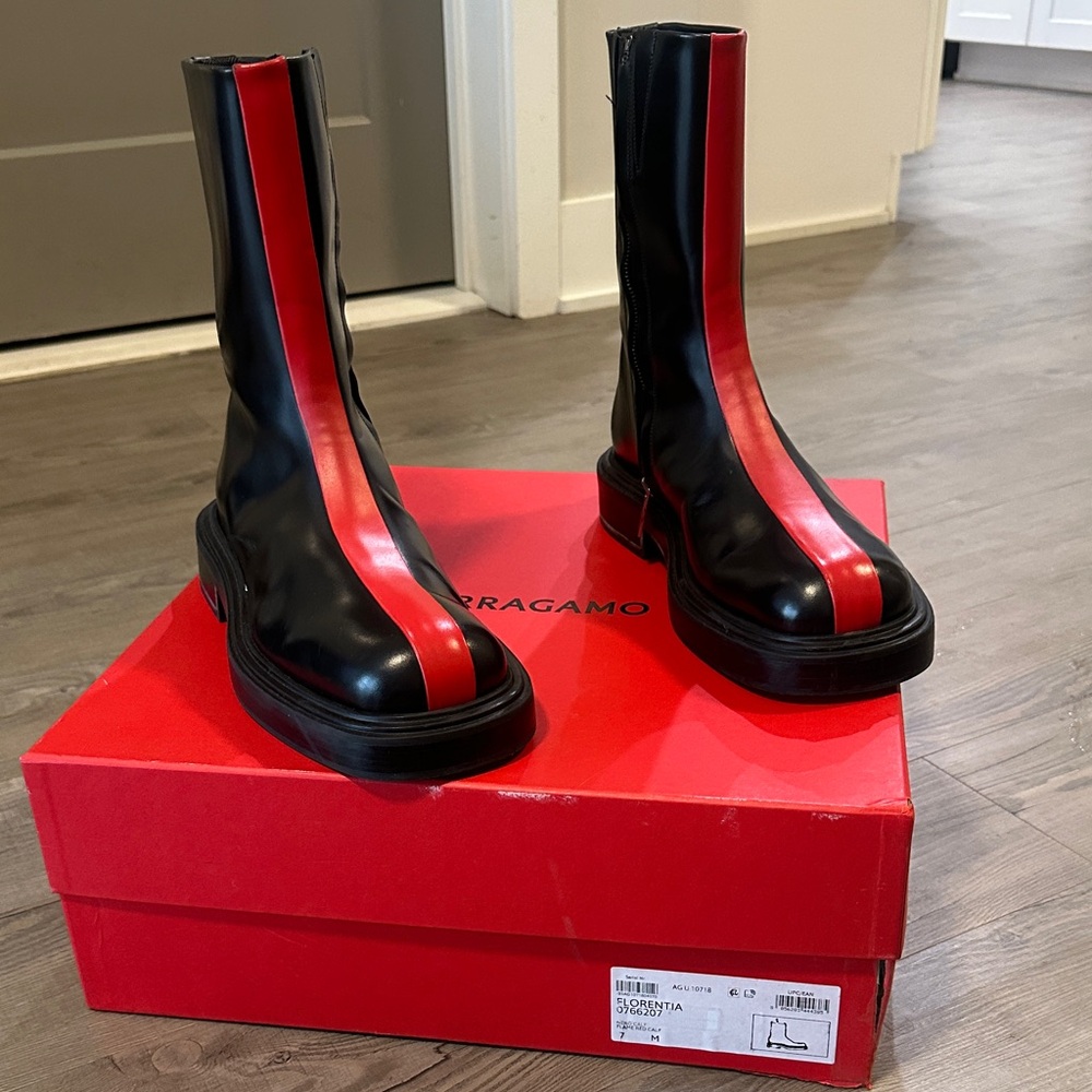 Salvatore Ferragamo Florentia - Contrasting Black and Red Boot (Size 7 Fits 9.5)